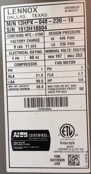 Ac Unit Size Chart