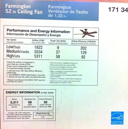 Ceiling Fan Cfm Chart