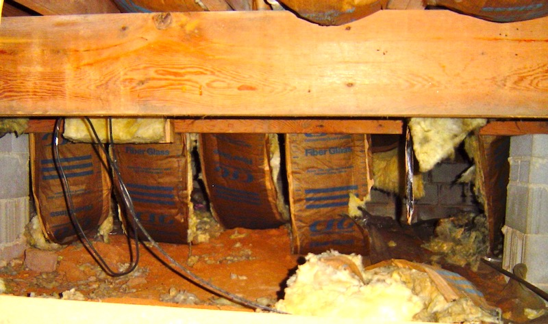 Falling floor insulation is common in vented crawl spaces