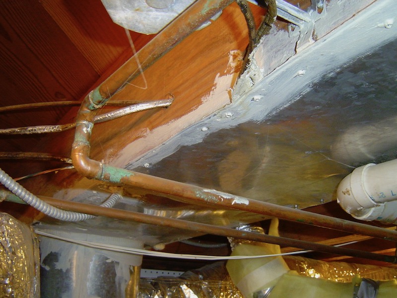 Panned joist return duct, with mastic in some places