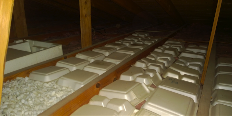 Disposable Foam Food Containers And Packing Peanuts In Attic