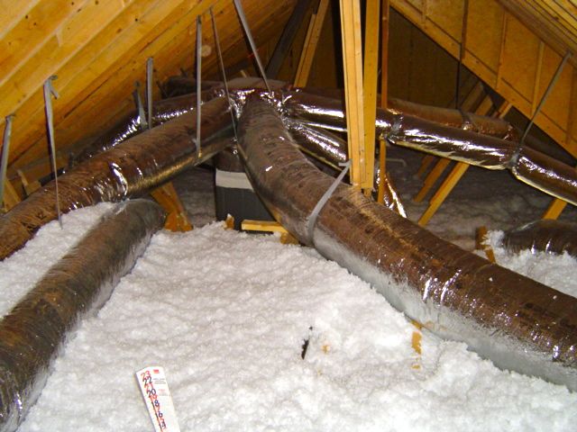 Ducts Radial System Outside Building Enclosure In Attic
