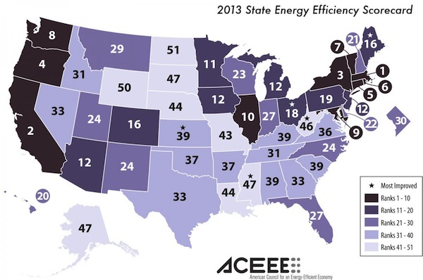 ACEEE State Energy Efficiency Scorecard Map 2013 600