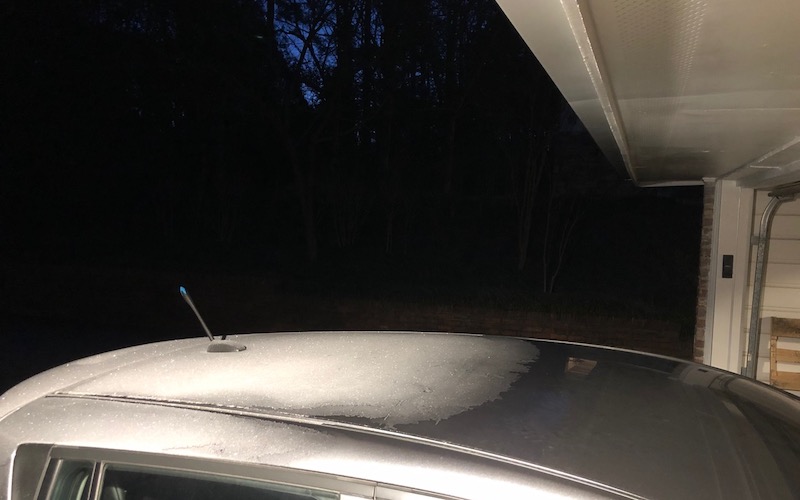 Frost Formed On The Part Of My Car That Was Under The Open Sky But Not The Part Under The Roof