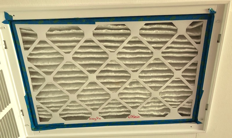 Clean MERV-13 Filter In Dining Room, Taped Into Filter Grille