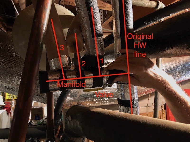 Annotated photo of Wasserman's hot water system retrofit