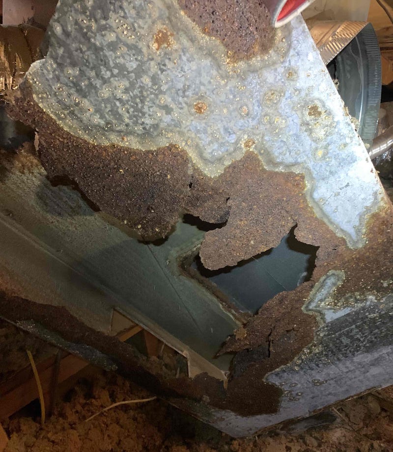 Duct rusted out from humid air from swamp cooler