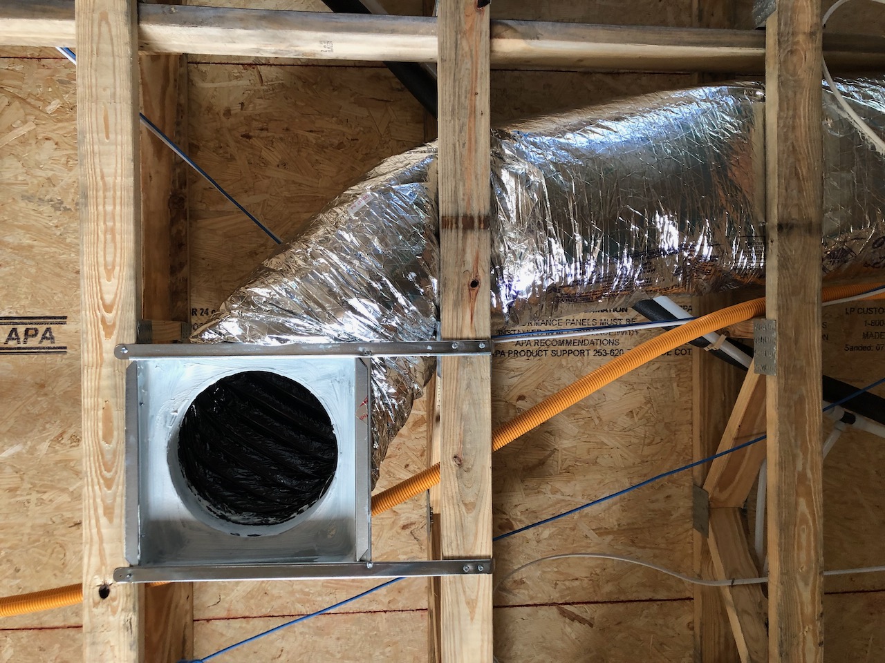 The constricted area where this 12" flex connects to a ceiling boot will reduce air flow