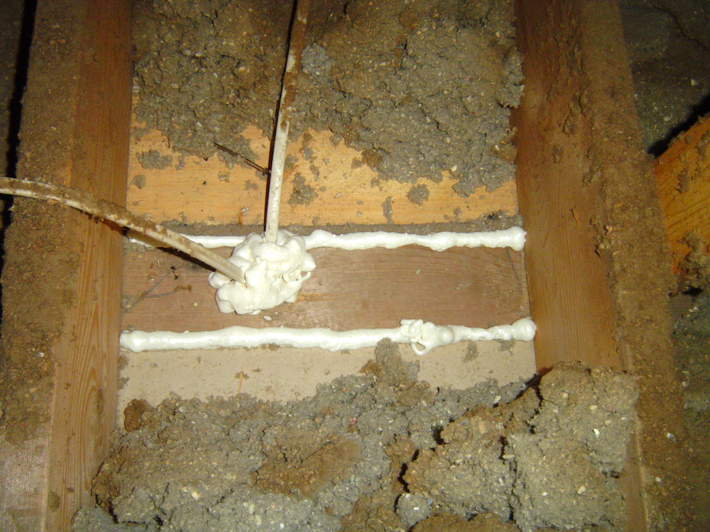 Air sealing the top plate and wiring penetration in an attic