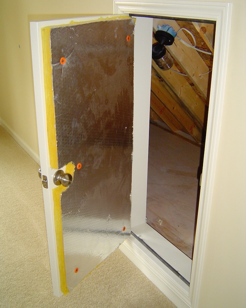 Attic access kneewall door fully weatherstripped