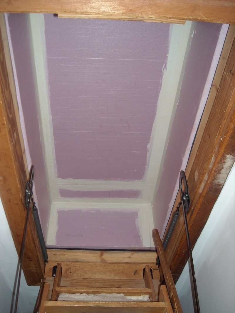 Rigid foam board cover over attic pulldown stairs
