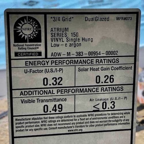 Window specifications on an NFRC label