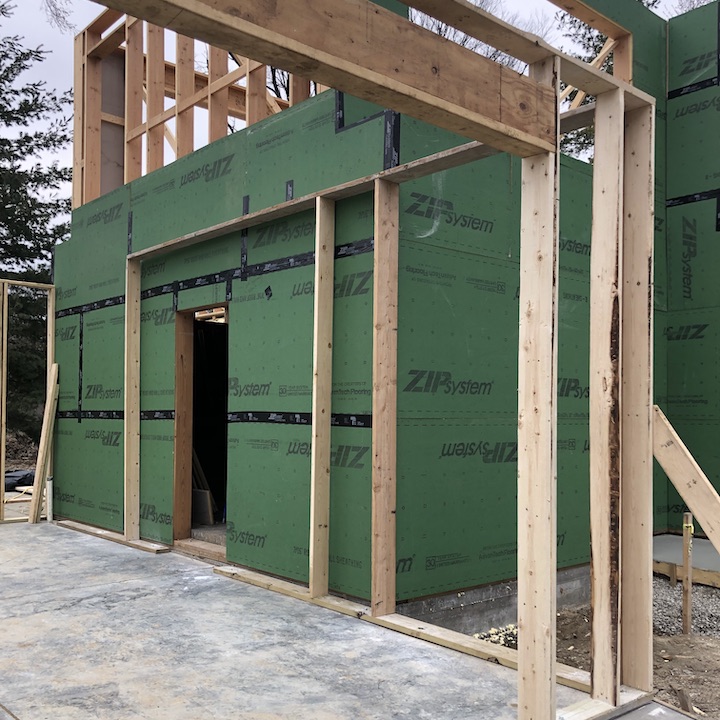 The continuous air barrier is already in place before the builder starts the garage.