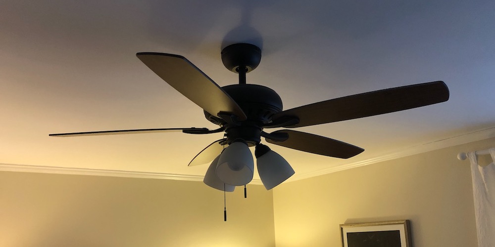 A ceiling fan converts electricity to motion (kinetic energy) and heat