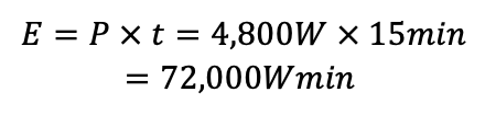 Energy used by 4,800 W heat pump running 15 minutes