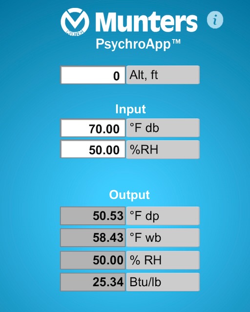 A psychrometrics smartphone app makes it easy to find wet bulb temperature from dry bulb temperature and relative humidity.