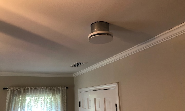 Ceiling vent with register box duct extending below ceiling
