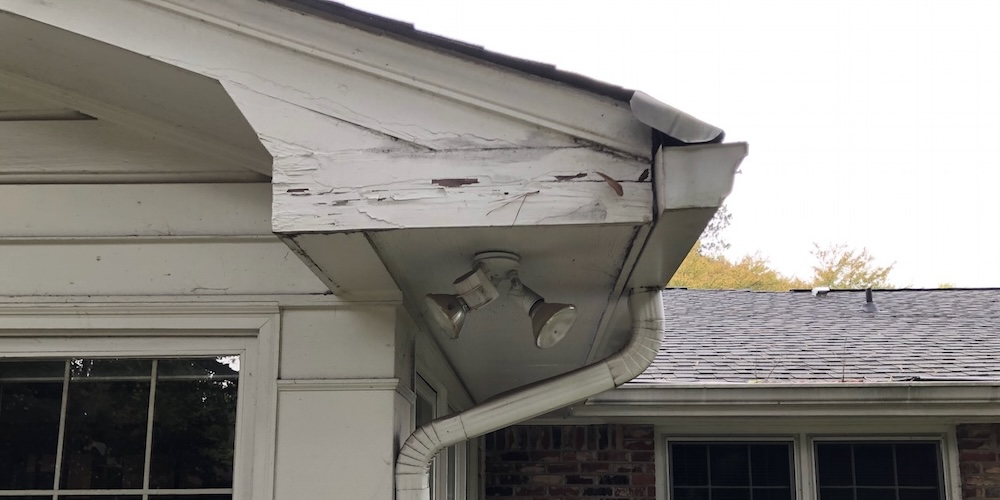 Check the gutters, fascias, and soffits for evidence of water problems