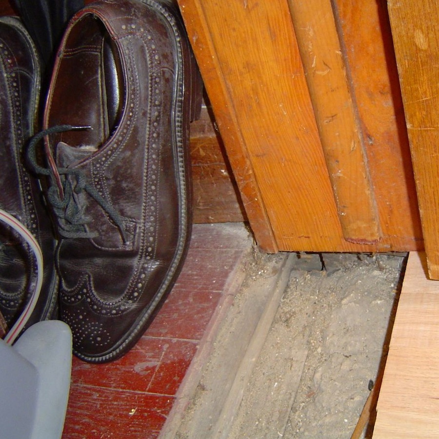 Humid air from a damp crawl space caused these shoes to get moldy